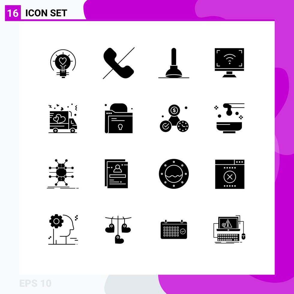 Paquete de glifos sólidos de 16 interfaces de usuario de signos y símbolos modernos de elementos de diseño de vectores editables electrónicos de pantalla de teléfono inteligente de entrega