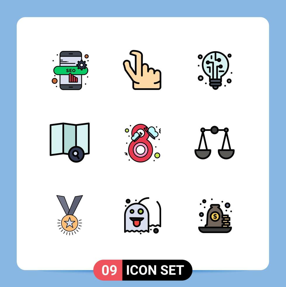 Universal Icon Symbols Group of 9 Modern Filledline Flat Colors of justice woman explore fashion butterfly Editable Vector Design Elements