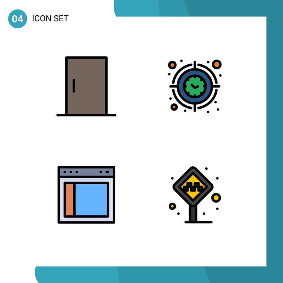 grupo de 4 signos y símbolos de colores planos de línea rellena para electrodomésticos de división de puertas diseño de destino elementos de diseño vectorial editables vector