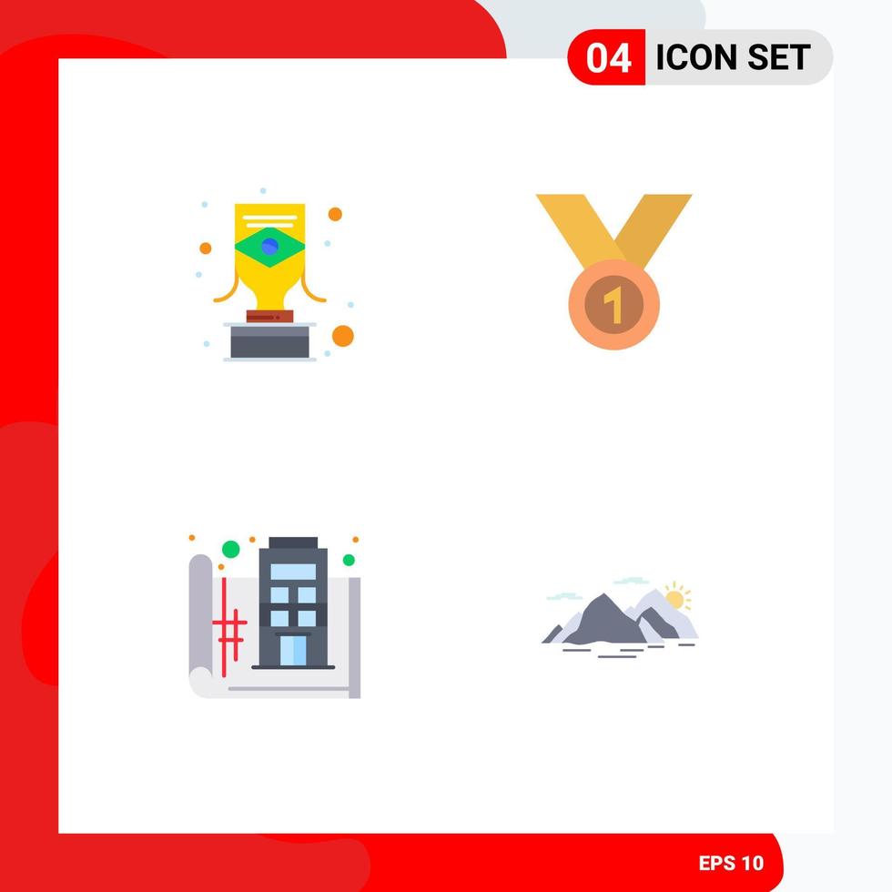 4 Universal Flat Icon Signs Symbols of brazilian ribbon award award blue print Editable Vector Design Elements