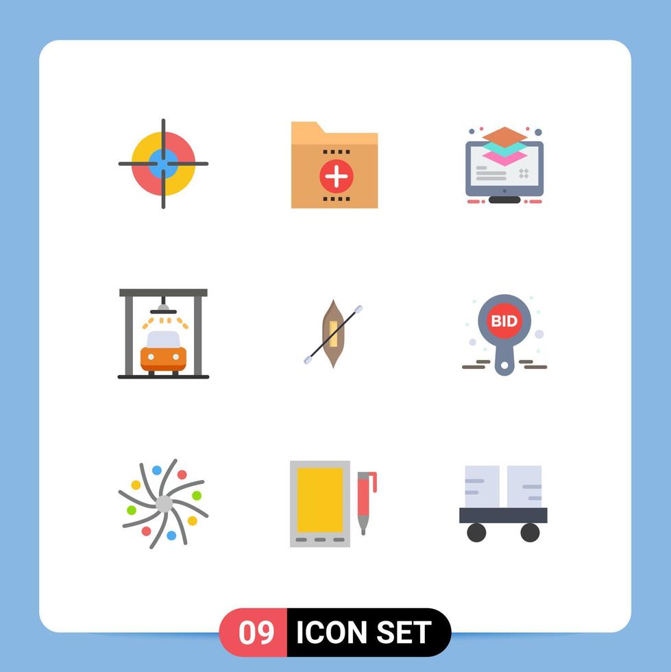 Universal Icon Symbols Group of 9 Modern Flat Colors of canoe wash arrange service monitor Editable Vector Design Elements