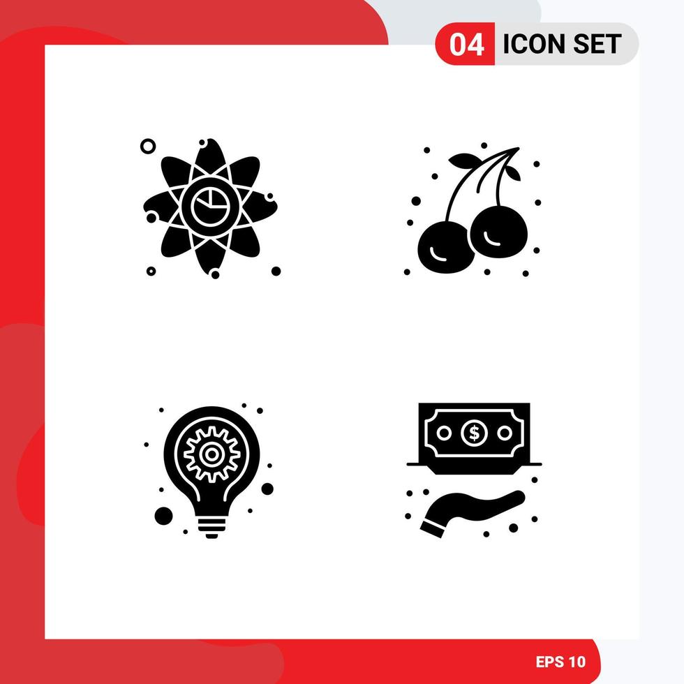 Pack of Modern Solid Glyphs Signs and Symbols for Web Print Media such as atom bulb link cherry lamp Editable Vector Design Elements