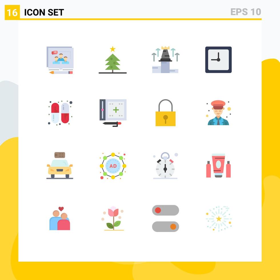 grupo de 16 signos y símbolos de colores planos para la estrategia de tiempo de medicina flecha de fecha paquete editable de elementos creativos de diseño de vectores