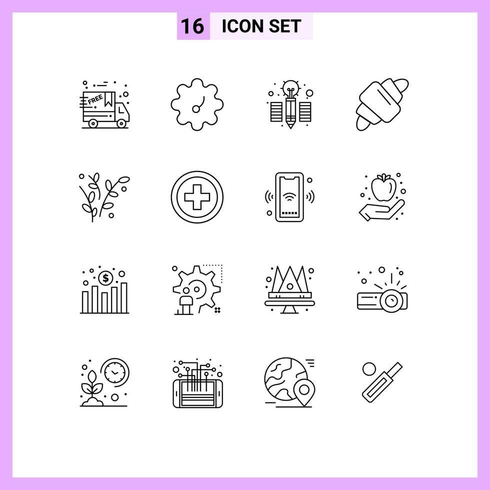 Group of 16 Modern Outlines Set for regular spring croissant plant leaf Editable Vector Design Elements