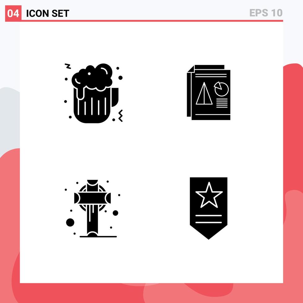 Group of 4 Modern Solid Glyphs Set for beer ireland report chart saint Editable Vector Design Elements