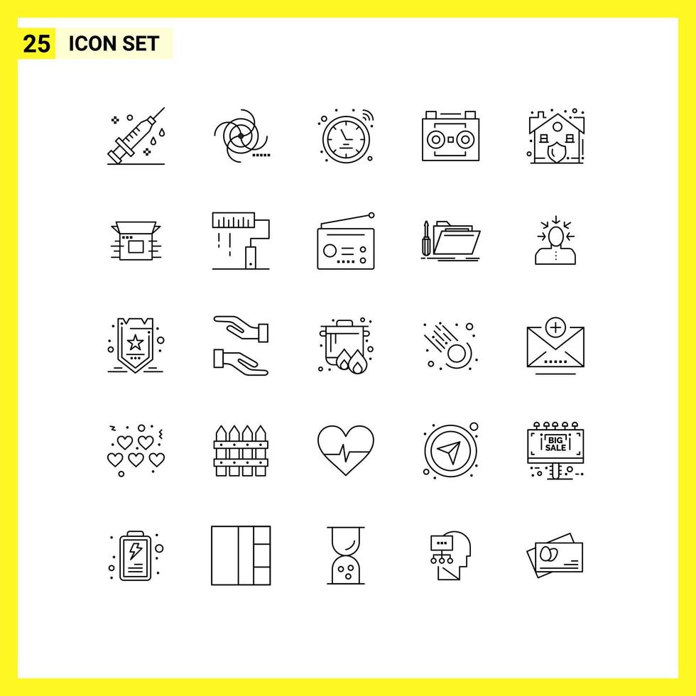 Modern Set of 25 Lines Pictograph of sound recording digital audio gravitational audio tape watch Editable Vector Design Elements