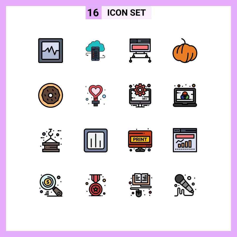 Universal Icon Symbols Group of 16 Modern Flat Color Filled Lines of food dessert safety pumpkin database Editable Creative Vector Design Elements