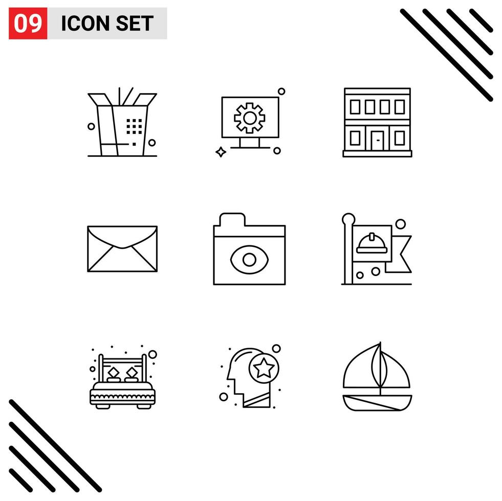 Pictogram Set of 9 Simple Outlines of communist eye house big brother education Editable Vector Design Elements