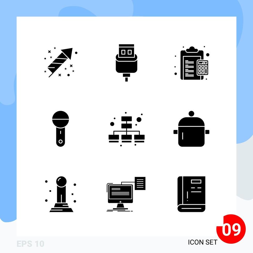 Modern Pack of 9 Icons Solid Glyph Symbols isolated on White Backgound for Website designing vector