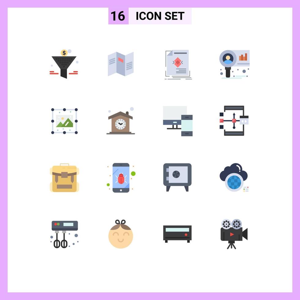 Flat Color Pack of 16 Universal Symbols of creative market ad diagram page Editable Pack of Creative Vector Design Elements