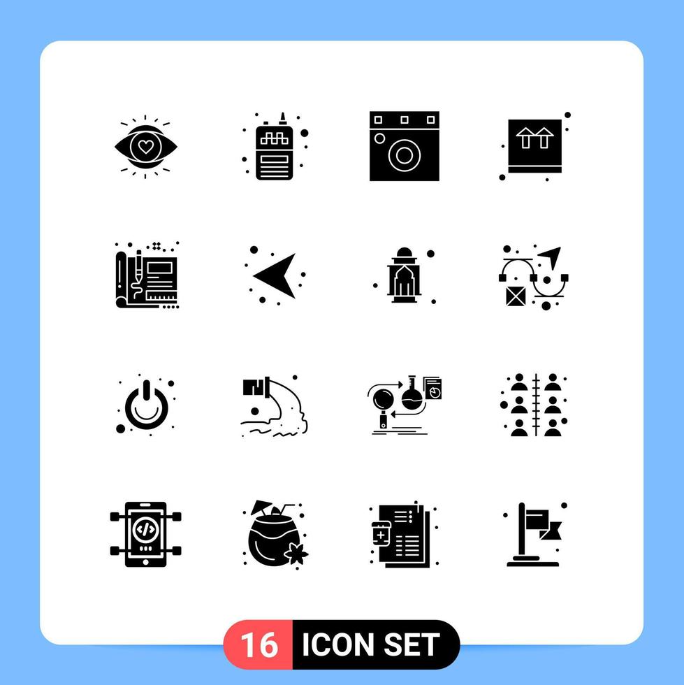 Group of 16 Modern Solid Glyphs Set for engineering blueprint furniture shopping ecommerce Editable Vector Design Elements