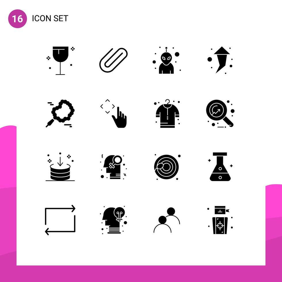 Editable Vector Line Pack of 16 Simple Solid Glyphs of finger pray alien bead right Editable Vector Design Elements