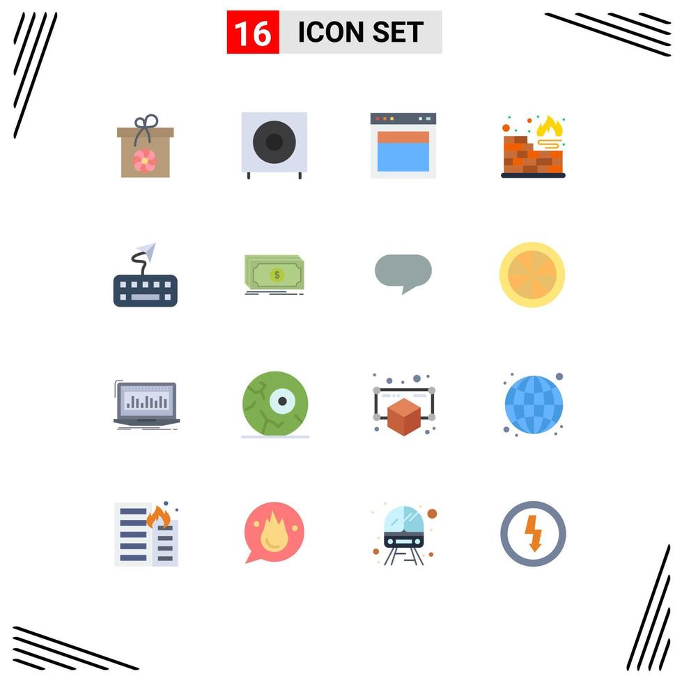 User Interface Pack of 16 Basic Flat Colors of attach firewall subwoofer database web Editable Pack of Creative Vector Design Elements