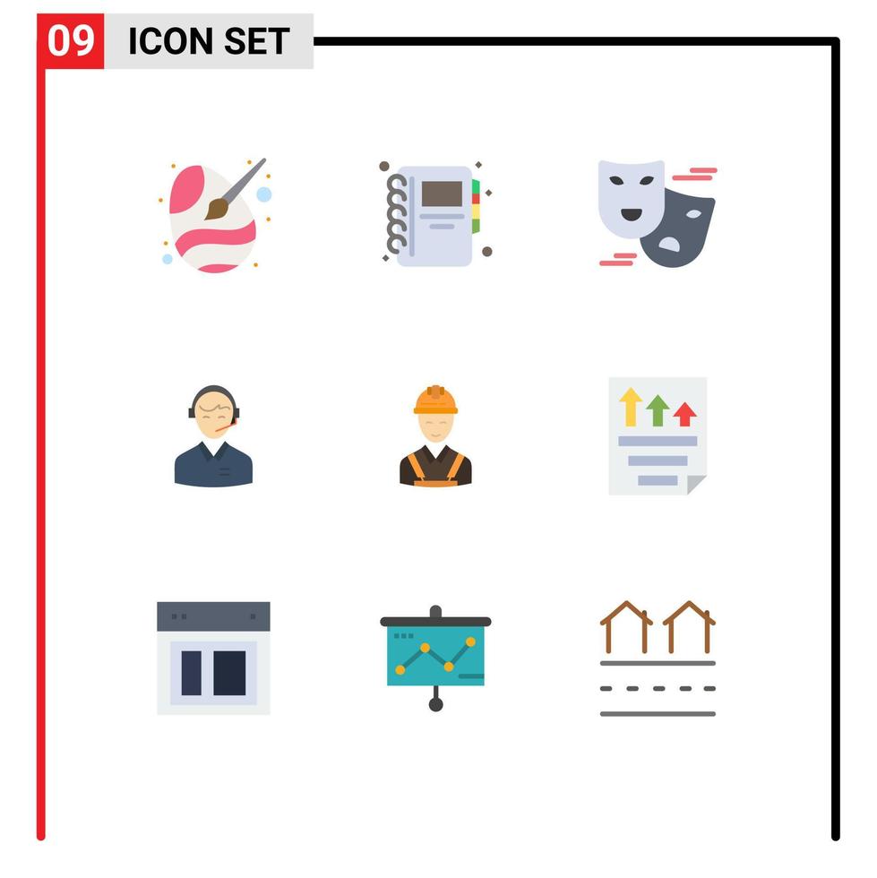 paquete de 9 signos y símbolos modernos de colores planos para medios impresos web, como consultor en línea, soporte de consultoría de carnaval para clientes, elementos de diseño de vectores editables