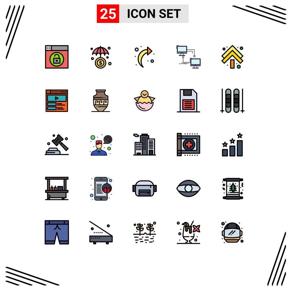 Modern Set of 25 Filled line Flat Colors and symbols such as up arrow back computer connection Editable Vector Design Elements