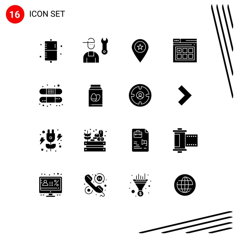 Modern Set of 16 Solid Glyphs and symbols such as web page web repair pin map Editable Vector Design Elements