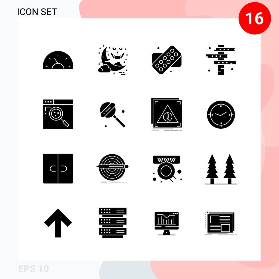 Vector Pack of 16 Icons in Solid Style Creative Glyph Pack isolated on White Background for Web and Mobile