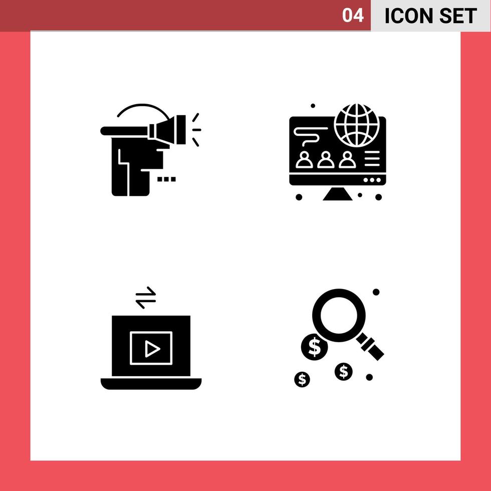 4 User Interface Solid Glyph Pack of modern Signs and Symbols of head share virtual reality business dollar Editable Vector Design Elements