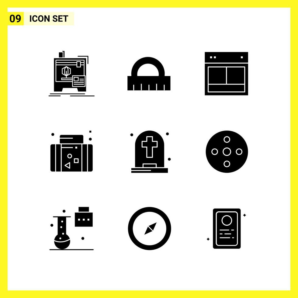 9 Icon Set Simple Solid Symbols Glyph Sign on White Background for Website Design Mobile Applications and Print Media vector