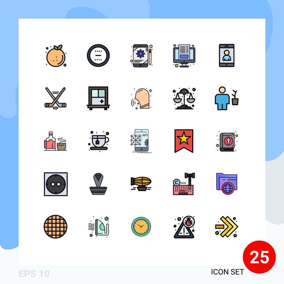 Universal Icon Symbols Group of 25 Modern Filled line Flat Colors of screen blog interface article gear Editable Vector Design Elements