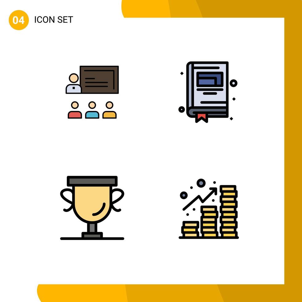 paquete de iconos vectoriales de stock de 4 signos y símbolos de línea para el trabajo en equipo premio liderazgo cuaderno trofeo elementos de diseño vectorial editables vector