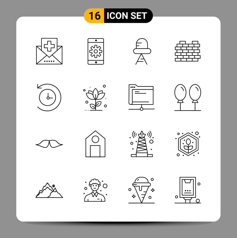16 Black Icon Pack Outline Symbols Signs for Responsive designs on white background 16 Icons Set vector