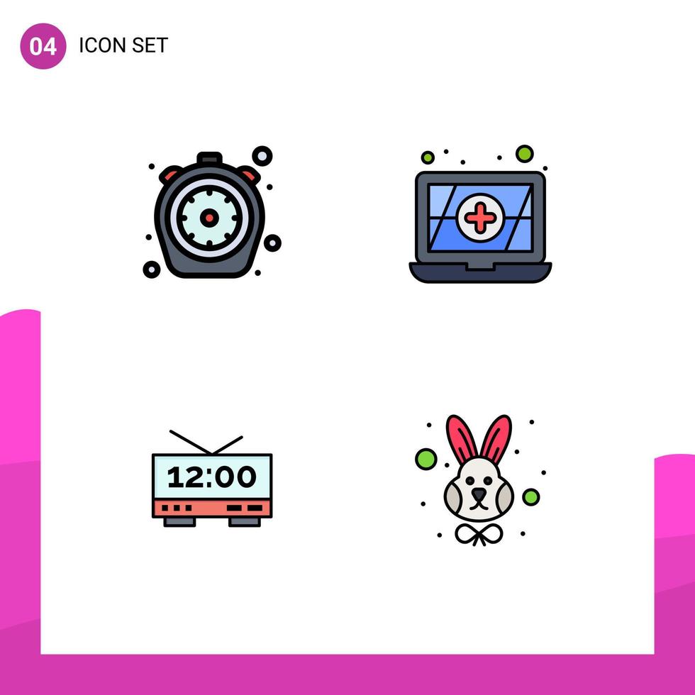 Filledline Flat Color Pack of 4 Universal Symbols of chrono machine time clock easter Editable Vector Design Elements