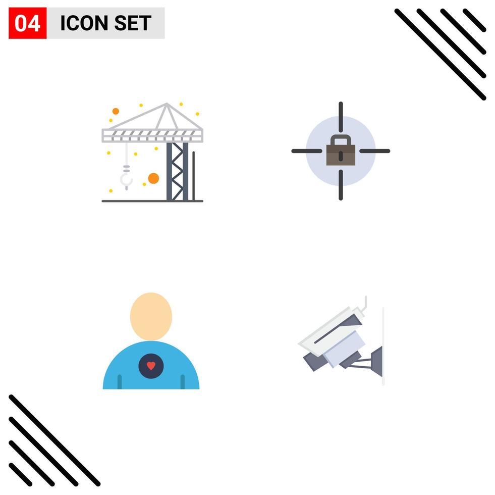 Set of 4 Modern UI Icons Symbols Signs for architecture camera target favorite security Editable Vector Design Elements