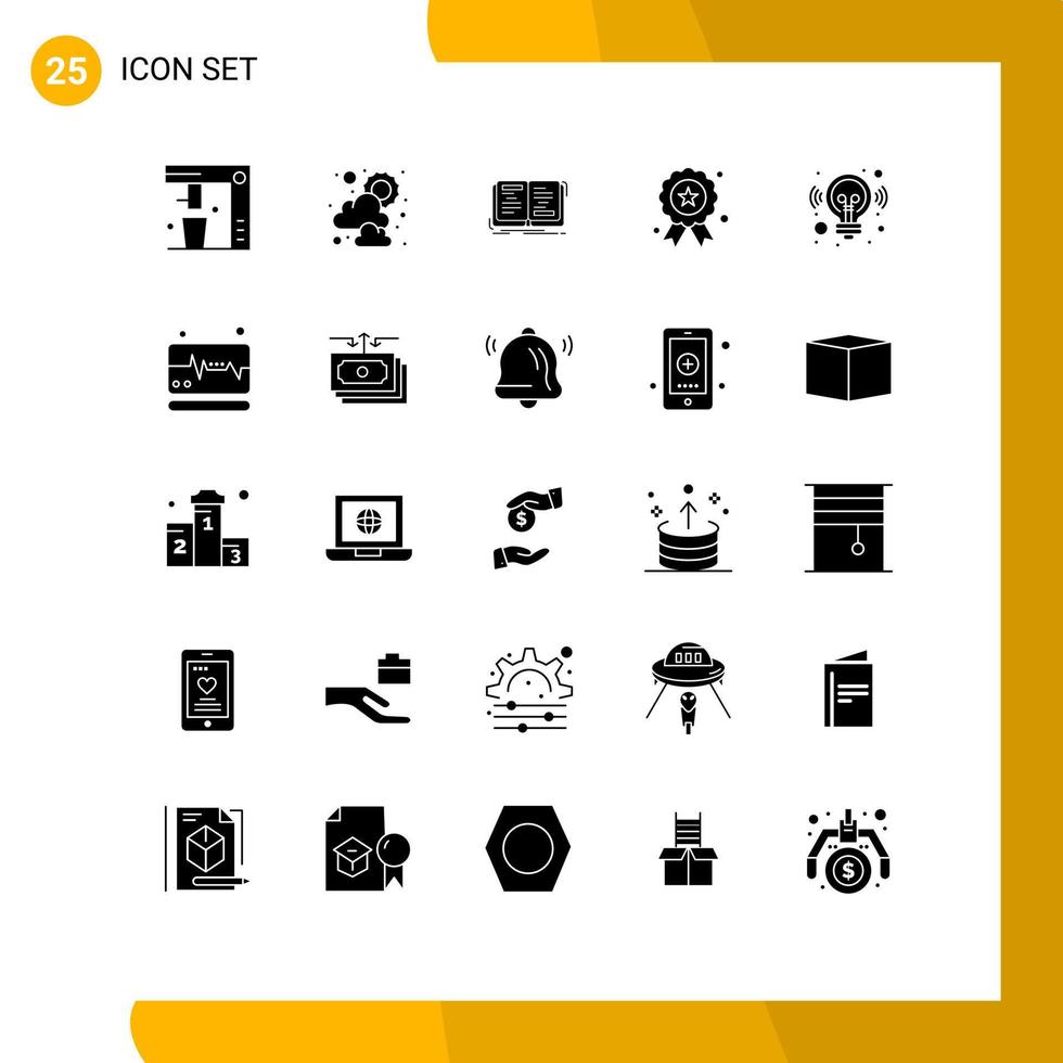 25 Thematic Vector Solid Glyphs and Editable Symbols of idea independence day book independece theory Editable Vector Design Elements