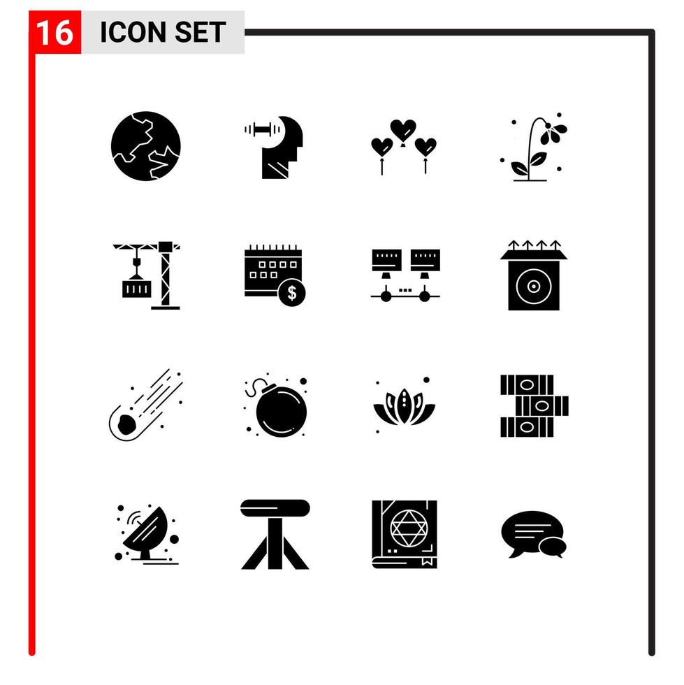 User Interface Pack of 16 Basic Solid Glyphs of delivery cargo balloon spring flower Editable Vector Design Elements