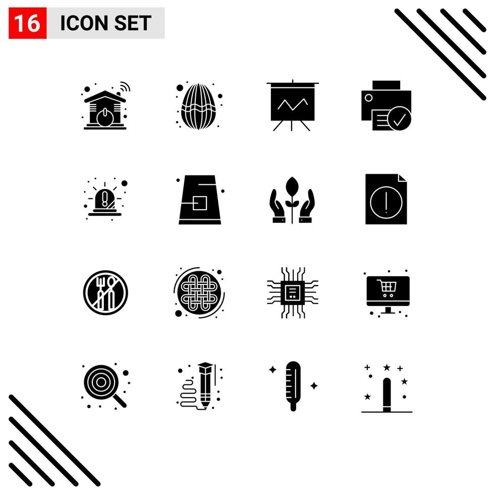 Solid Glyph Pack of 16 Universal Symbols of emergency hardware analytics gadget connected Editable Vector Design Elements