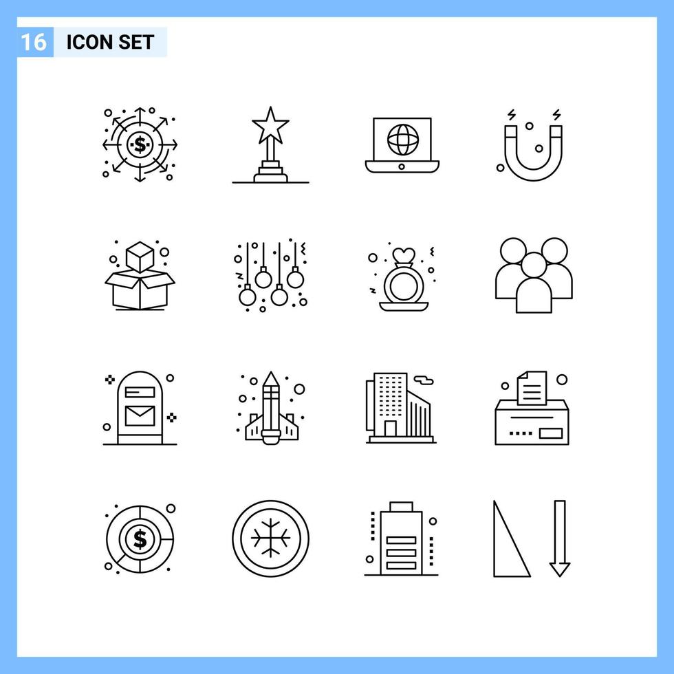 16 iconos estilo de línea símbolos de contorno creativo icono de línea negra signo aislado sobre fondo blanco vector