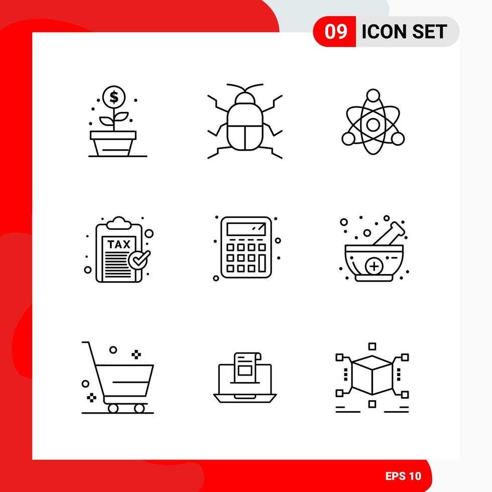 Creative Set of 9 Universal Outline Icons isolated on White Background vector