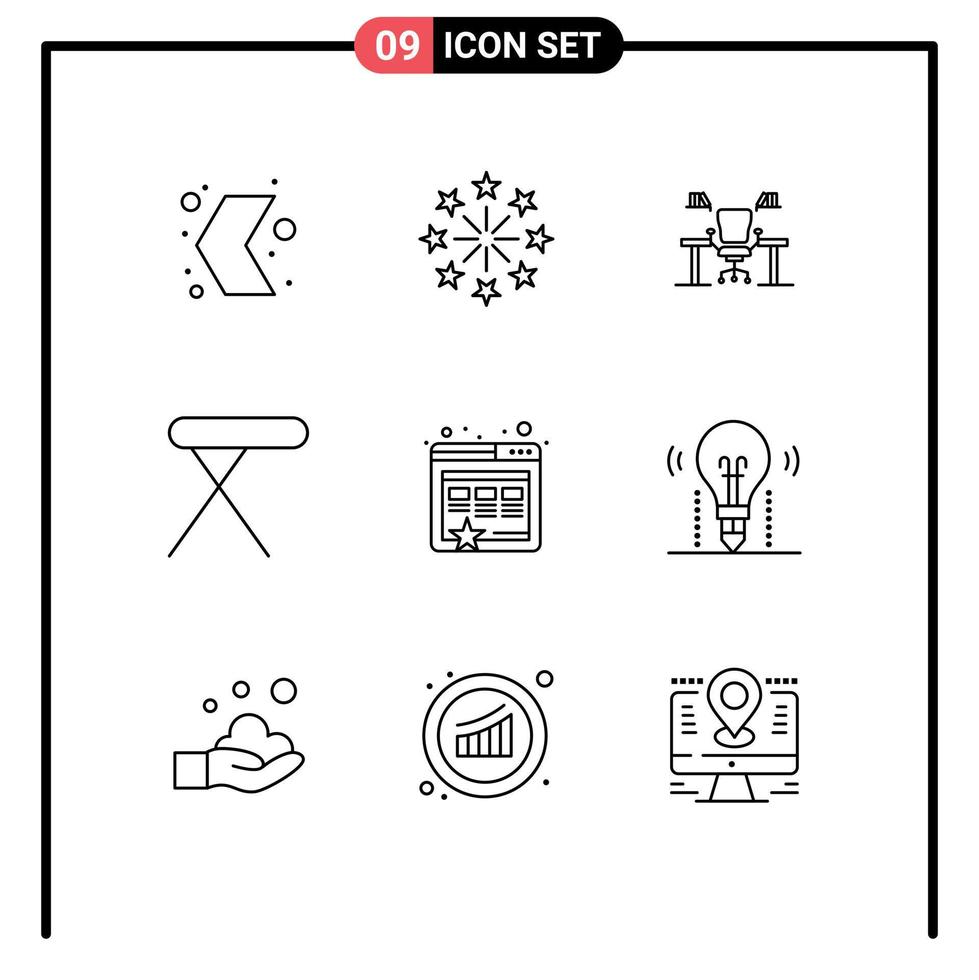 Set of 9 Commercial Outlines pack for home work place independence day office computer Editable Vector Design Elements