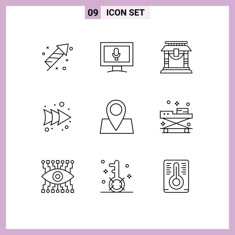 Modern Set of 9 Outlines and symbols such as pad lock location bridge holiday forward Editable Vector Design Elements