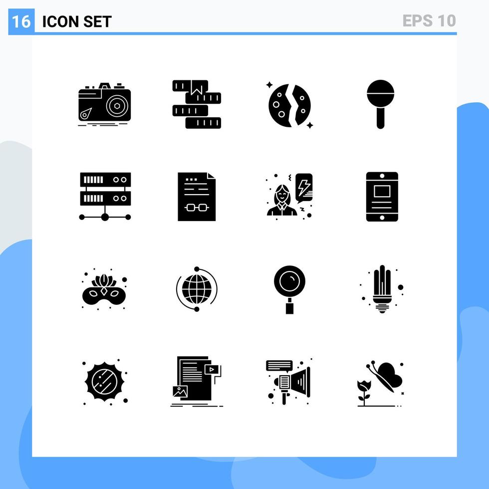 16 User Interface Solid Glyph Pack of modern Signs and Symbols of children baby learning space galaxy Editable Vector Design Elements