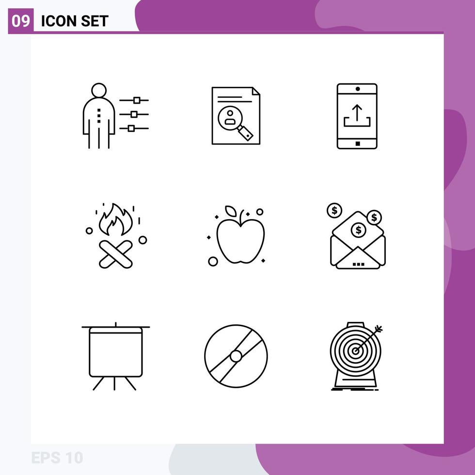 9 Creative Icons Modern Signs and Symbols of fire place upload cv smartphone mobile Editable Vector Design Elements