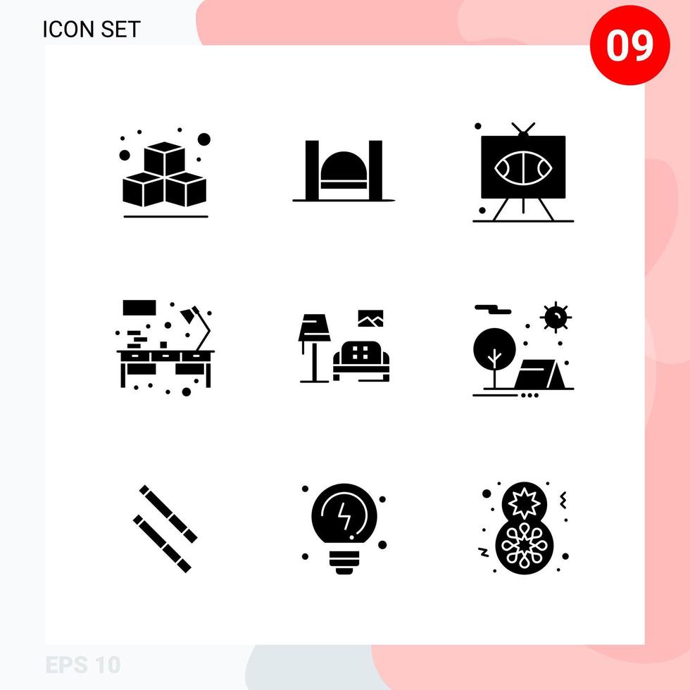 Vector Pack of 9 Icons in Solid Style Creative Glyph Pack isolated on White Background for Web and Mobile