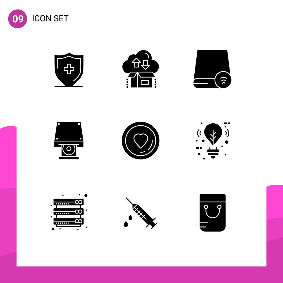 Modern Set of 9 Solid Glyphs Pictograph of disk rom cd rom arrow dvd gadget Editable Vector Design Elements