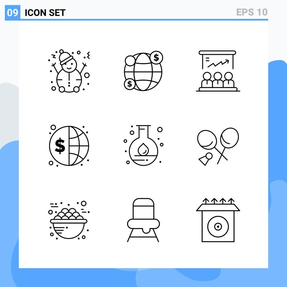 Modern 9 Line style icons Outline Symbols for general use Creative Line Icon Sign Isolated on White Background 9 Icons Pack vector