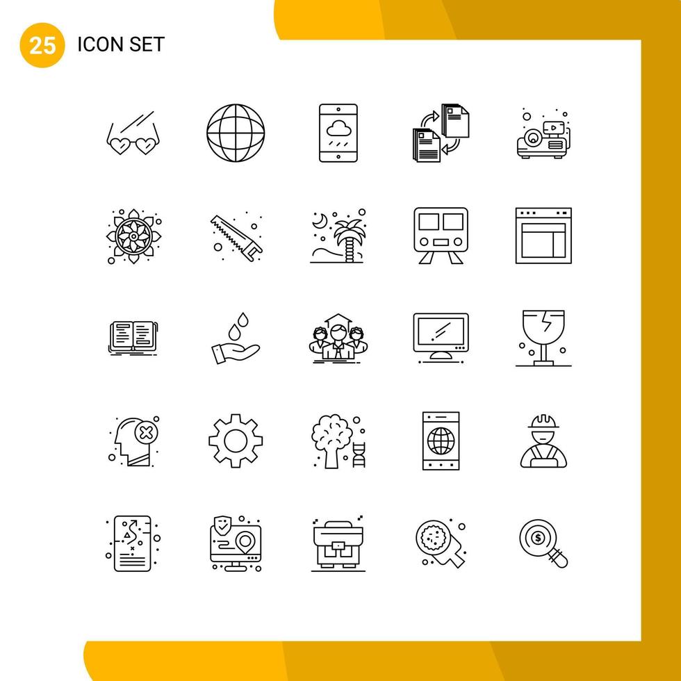Group of 25 Lines Signs and Symbols for beamer document smartphone file sharing Editable Vector Design Elements