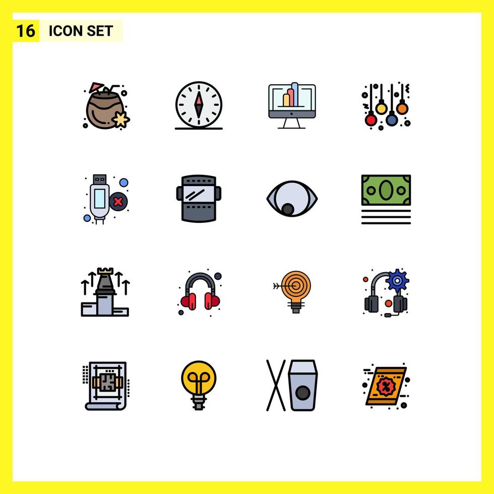 conjunto de 16 iconos de interfaz de usuario modernos símbolos signos para cable bolas de viaje de navidad gráfico elementos de diseño de vector creativo editable