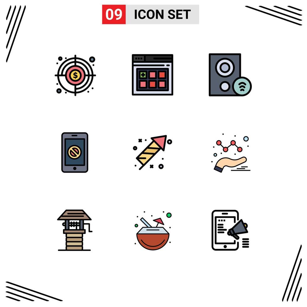 9 Universal Filledline Flat Color Signs Symbols of firecracker no devices phone mobile Editable Vector Design Elements