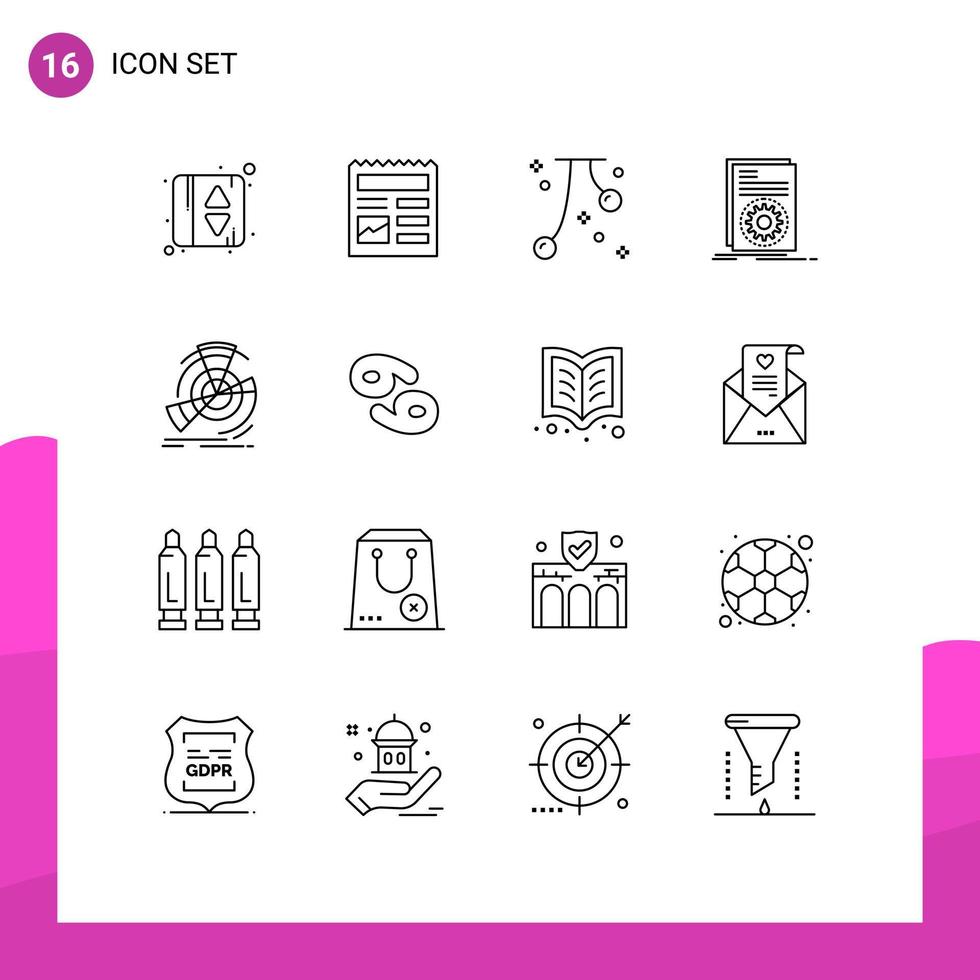 Group of 16 Outlines Signs and Symbols for data running cherry file code Editable Vector Design Elements