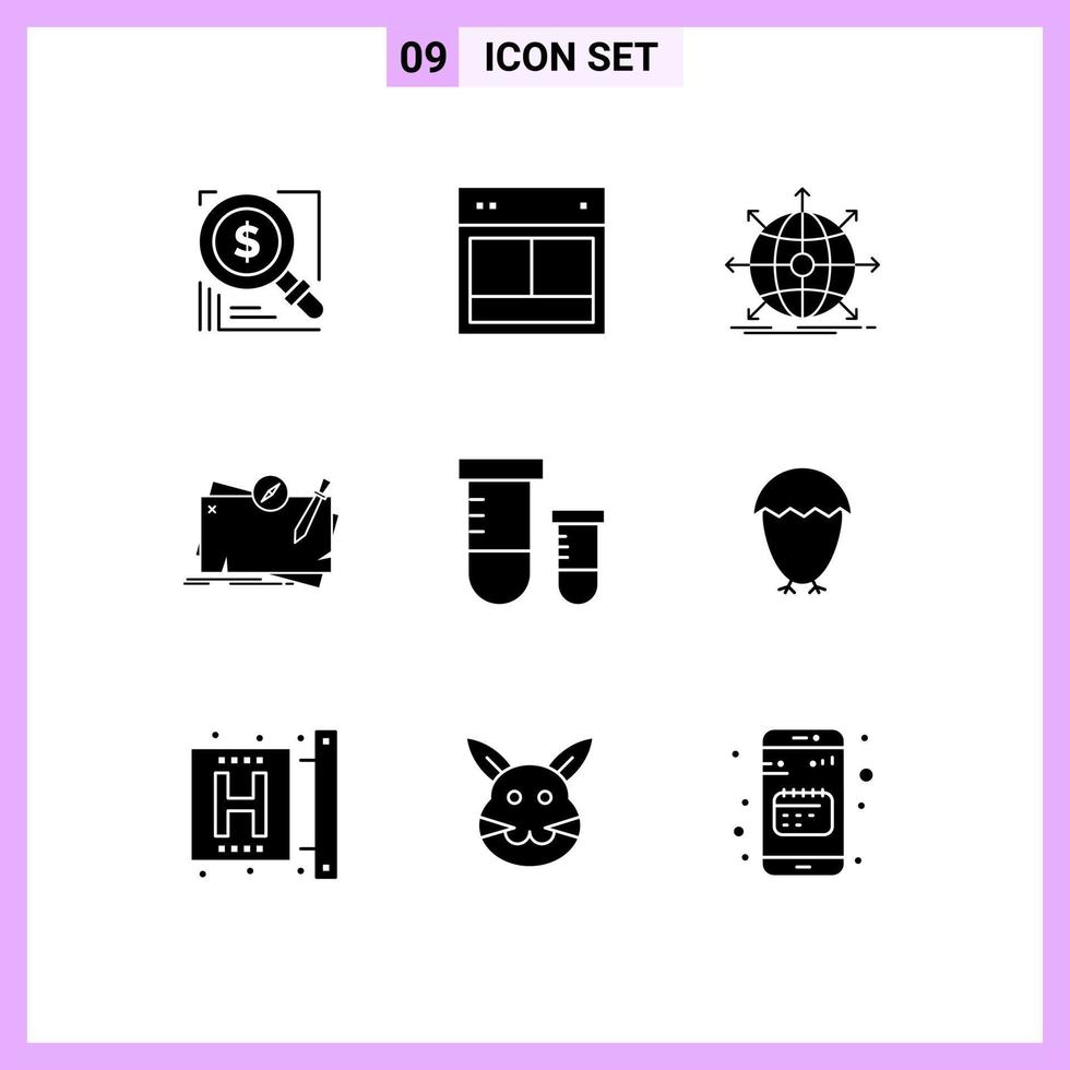 Pictogram Set of 9 Simple Solid Glyphs of mission game web web international Editable Vector Design Elements