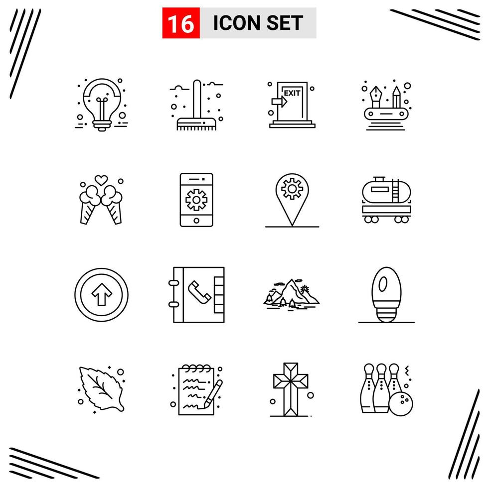 16 Icons Line Style Grid Based Creative Outline Symbols for Website Design Simple Line Icon Signs Isolated on White Background 16 Icon Set vector
