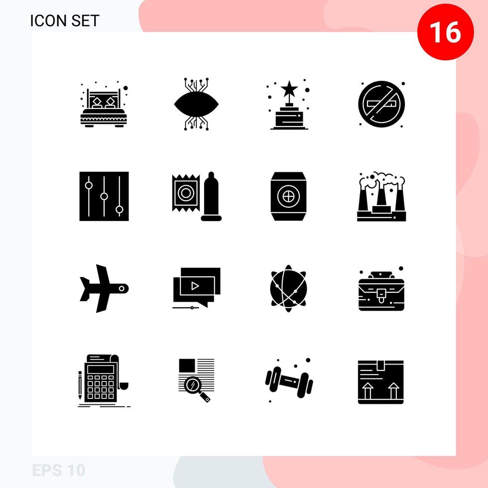 Group of 16 Solid Glyphs Signs and Symbols for tools place vision no trophy Editable Vector Design Elements