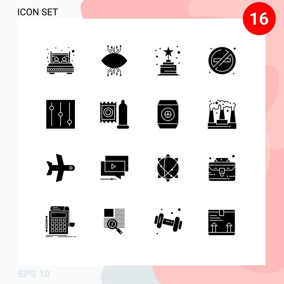 grupo de 16 signos y símbolos de glifos sólidos para herramientas colocan visión sin elementos de diseño vectorial editables de trofeos vector