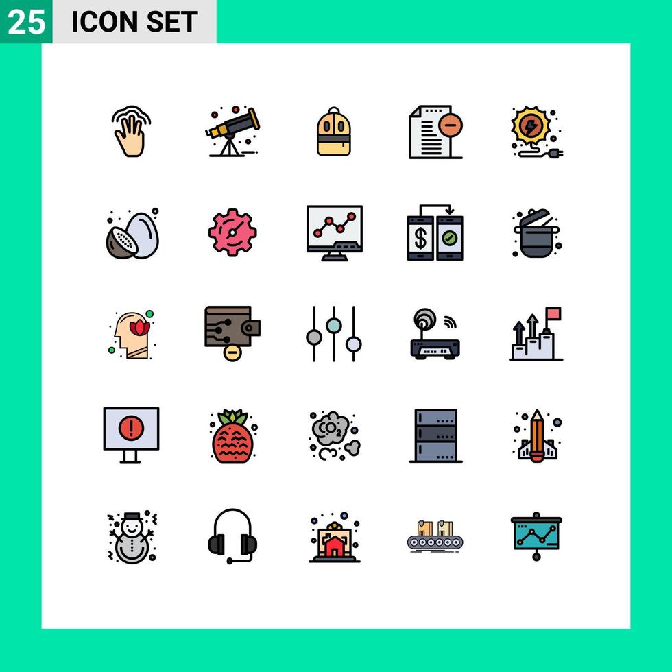 Group of 25 Modern Filled line Flat Colors Set for energy office bag file remove Editable Vector Design Elements