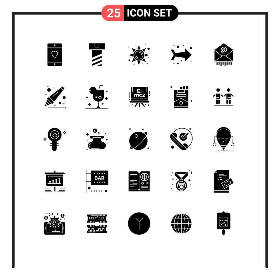 Set of 25 Commercial Solid Glyphs pack for business mail light e left Editable Vector Design Elements